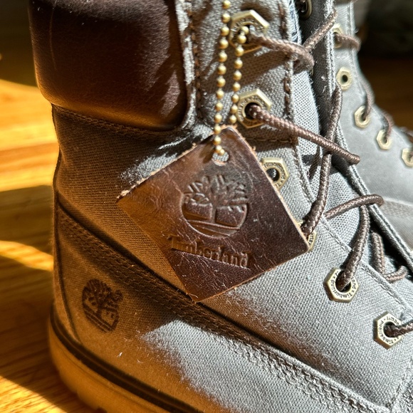 Timberland Waxed Canvas Grey/Blue Boots  Women's 10 - Never Worn - Picture 3 of 5